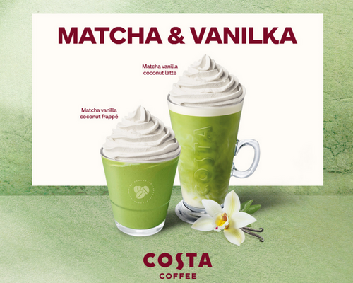 Matcha vanilla coconut latte & Matcha vanilla coconut frappé